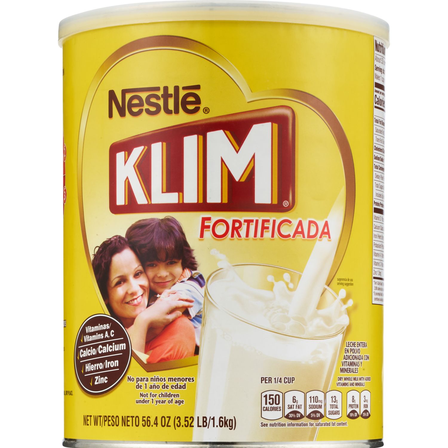Klim Nestle Fortificada Dry Whole Milk Powder, 56.3 OZ