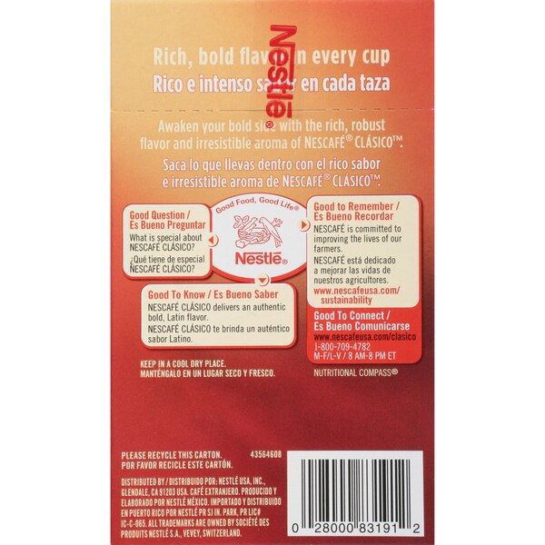 Nescafe Clasico Dark Roast 100% Pure Instant Coffee Packets, 7 CT