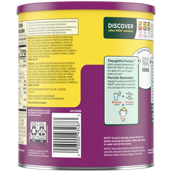 Nestle NIDO Lacto-Ease Toddler Powdered Milk Beverage, 28.2 oz