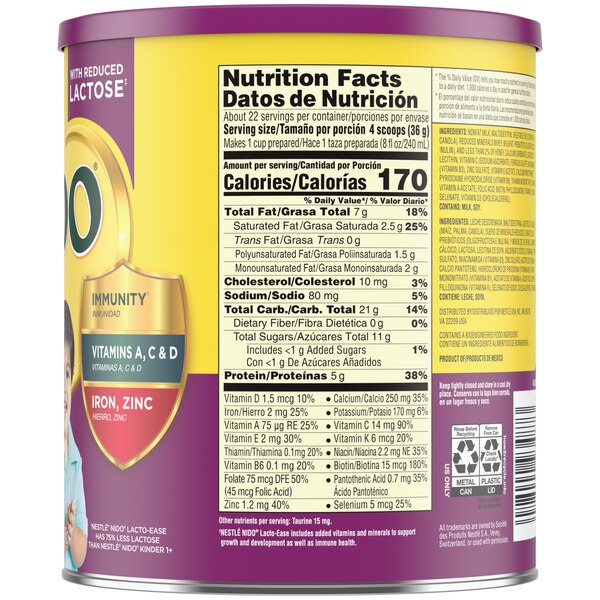 Nestle NIDO Lacto-Ease Toddler Powdered Milk Beverage, 28.2 oz