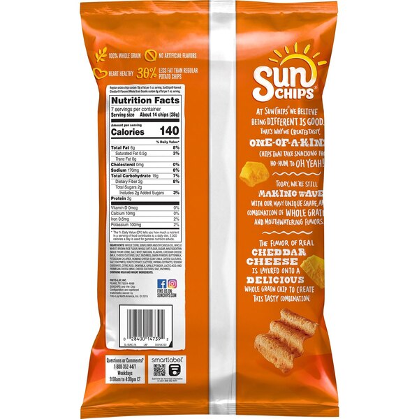 Sunchips, Multigrain Snack Harvest Cheddar Chips, 7 oz