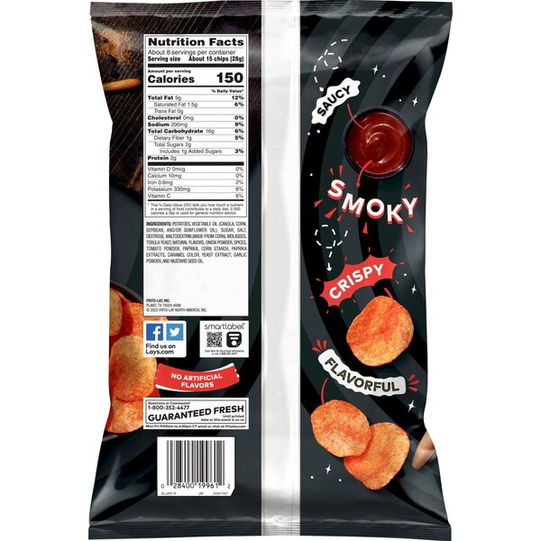 Lay's - Papas fritas, sabor Barbecue, 7.75 oz