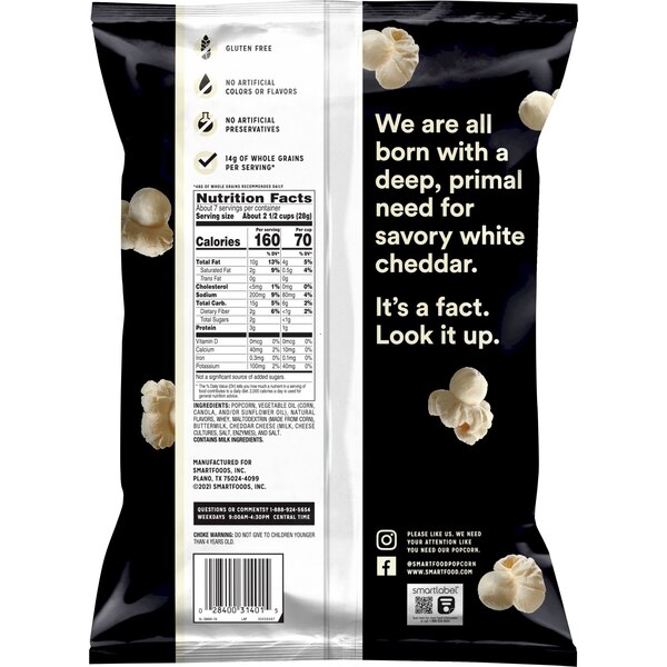 Smartfood Popcorn White Cheddar Flavored, 6.75 oz