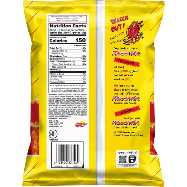 Chester's Fries, Corn Snacks Flamin' Hot Flavored 3.62 Oz