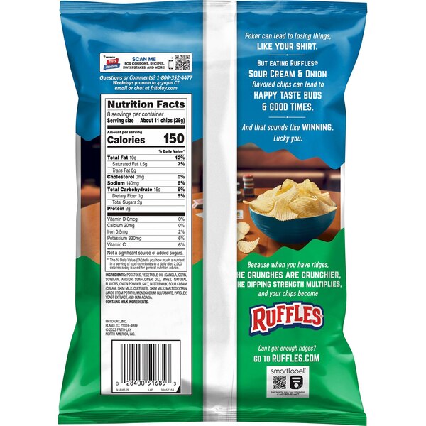 Ruffles, Sour Cream & Onion Chips, 8 oz