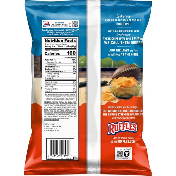 Ruffles Potato Chips Cheddar & Sour Cream Flavored, 8 oz