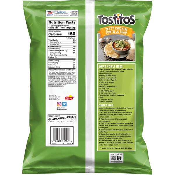 Tostito's, Hint of Lime Tortilla Chips, 11 oz
