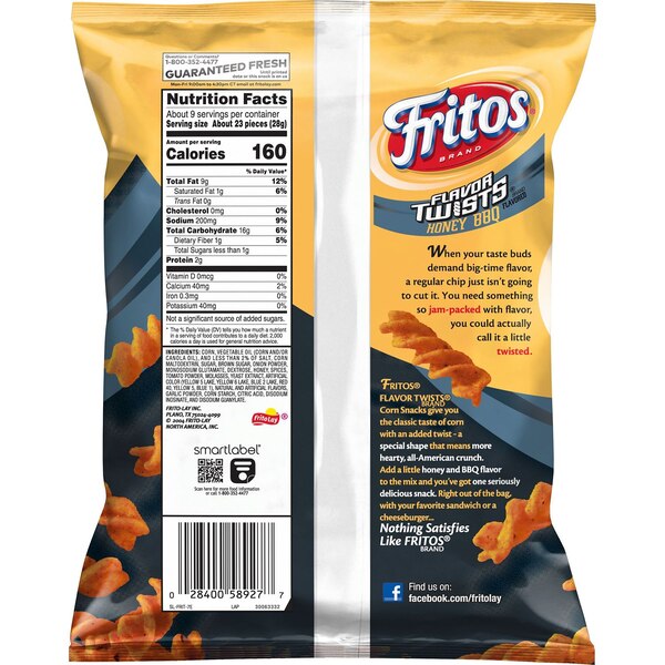 Fritos, Honey Bbq Twists, 9.25 oz