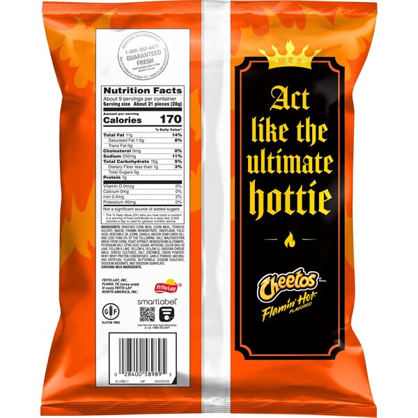 Cheetos Crunchy Cheese Flavored Snacks Flamin' Hot Flavored, 8.5 oz