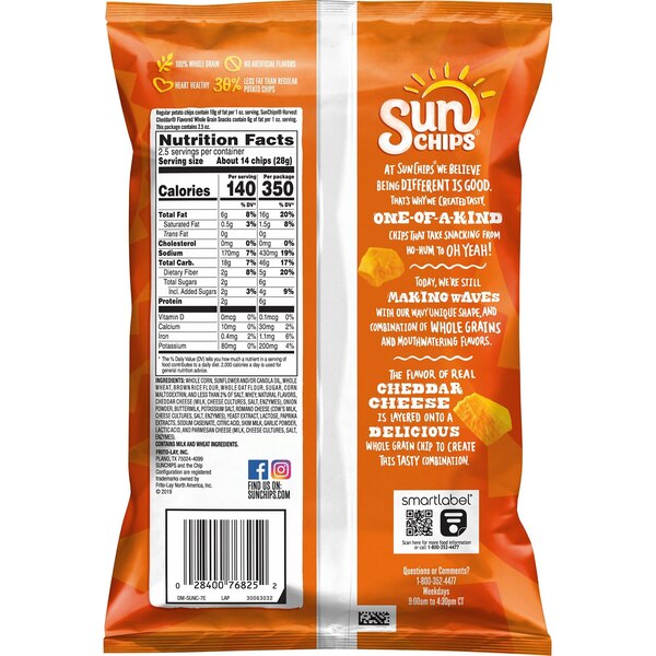 Sunchips, Harvest Cheddar Chips, 2.5 oz