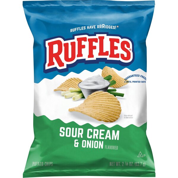 Ruffles, Sour Cream & Onion Chips, 2.25 oz