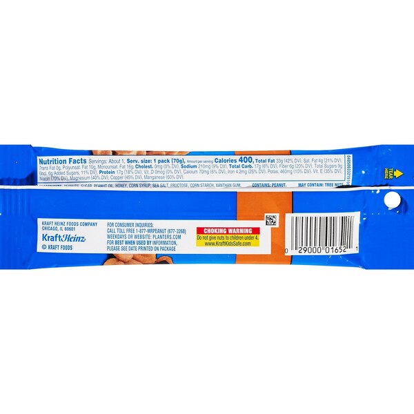 Planters Tube Honey Roasted Peanuts, 2.5 OZ