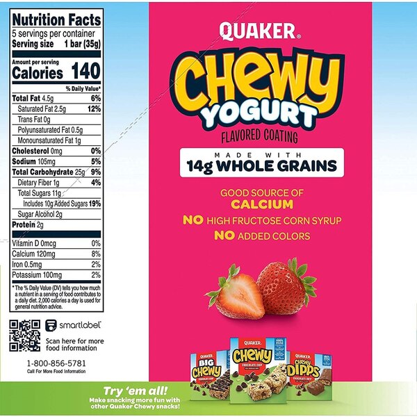 Quaker, Chewy Yogurt Granola Bars, Strawberry, 5 ct, 6.1 oz