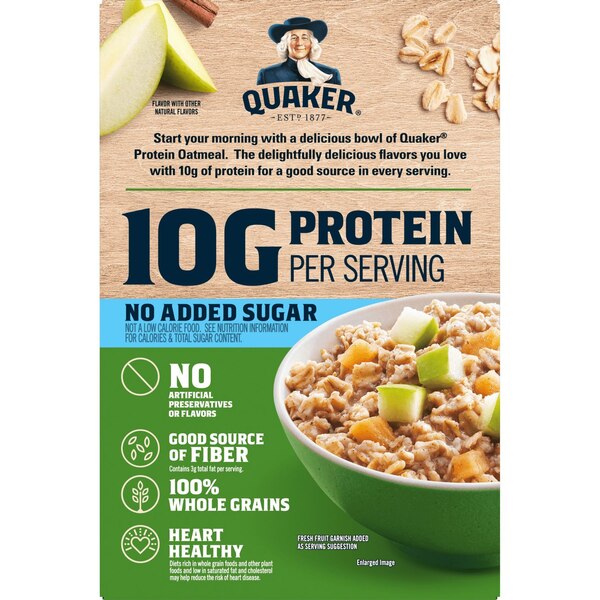 Quaker, Protein No Added Sugar Instant Oatmeal, Apples and Cinnamon, 1.76 oz