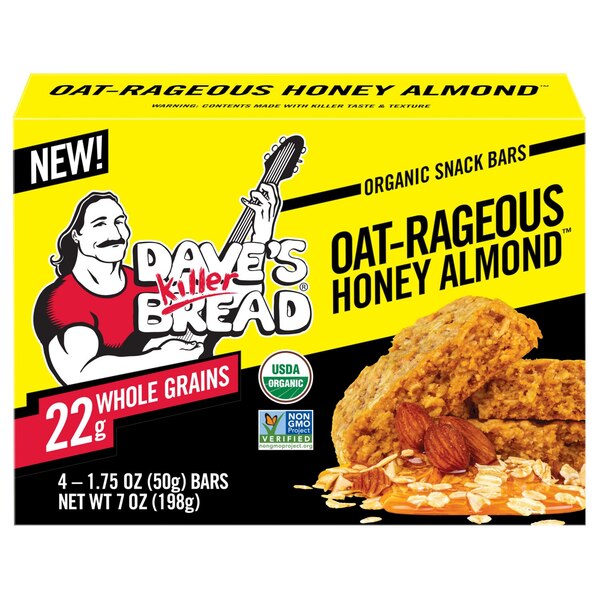 Dave's Killer Bread, Oat-Rageous Honey Almond Organic Snack Bars, 4 Individually Wrapped Snack Bars, 7 oz