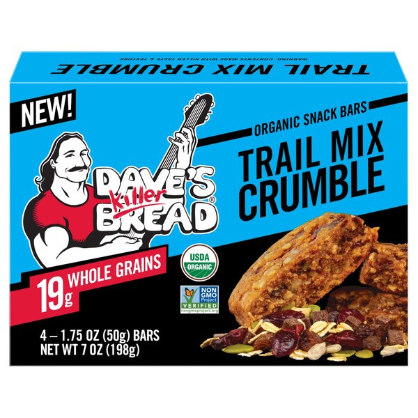 Dave's Killer Bread, Trail Mix Crumble Organic Snack Bars, 4 Individually Wrapped Snack Bars, 1.75 oz