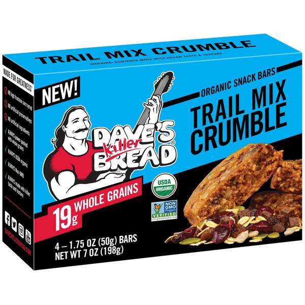 Dave's Killer Bread, Trail Mix Crumble Organic Snack Bars, 4 Individually Wrapped Snack Bars, 1.75 oz