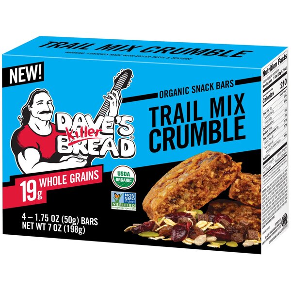 Dave's Killer Bread, Trail Mix Crumble Organic Snack Bars, 4 Individually Wrapped Snack Bars, 1.75 oz