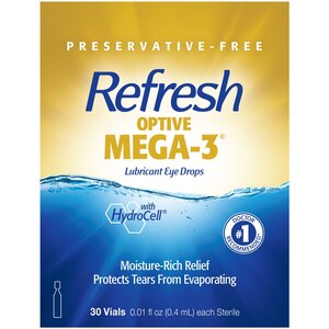 Refresh Optive Mega-3 Preservative-Free Lubricant Eye Drops, 30 ct, 0.01 fl oz (0.4 mL)