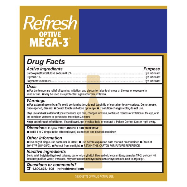 Refresh Optive Mega-3 Preservative-Free Lubricant Eye Drops, 60 ct, 0.01 fl oz (0.4 mL)