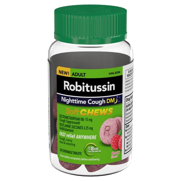 Robitussin Nighttime Cough Relief Soft Chews, Berry, 20 CT