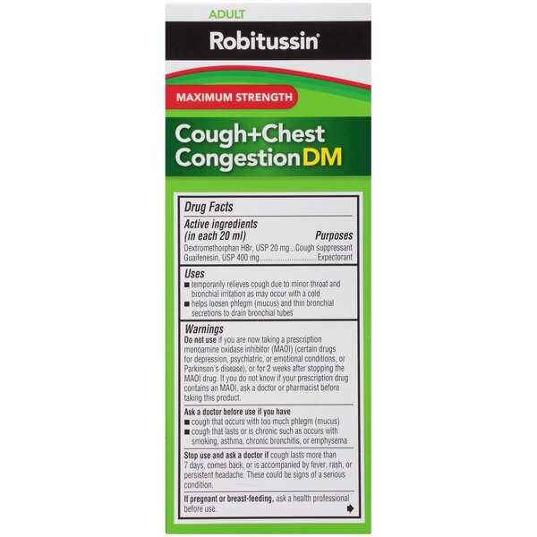 Robitussin Maximum Strength Cough + Chest Congestion DM Liquid Relief, Raspberry