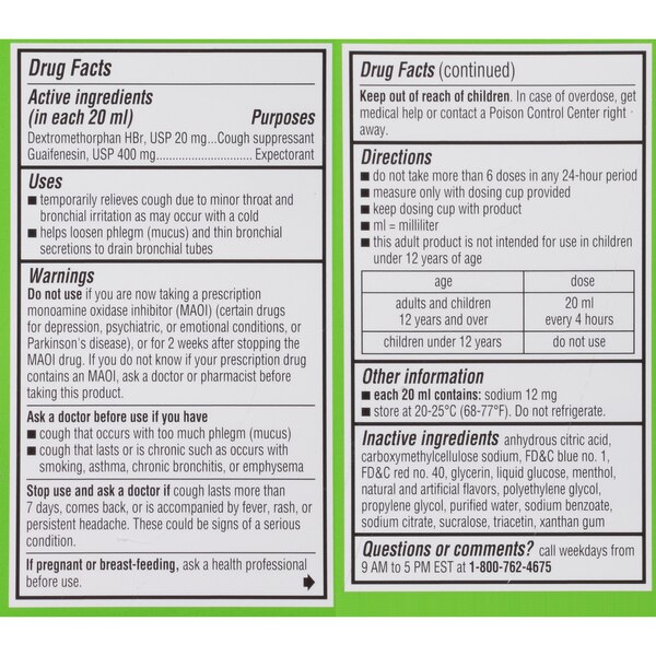 Robitussin Maximum Strength Cough + Chest Congestion DM Liquid Relief, Raspberry