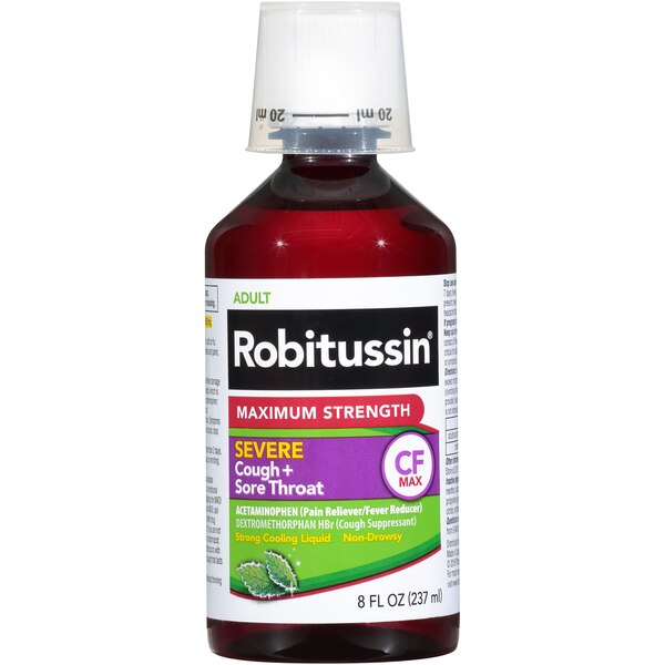 Robitussin Adult Maximum Strength Severe Cough + Sore Throat Relief Medicine, 8 FL OZ