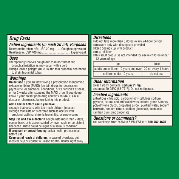 Robitussin Honey Cough + Chest Congestion DM Adult Max. Strength Day Liquid Syrup, 8 fl OZ