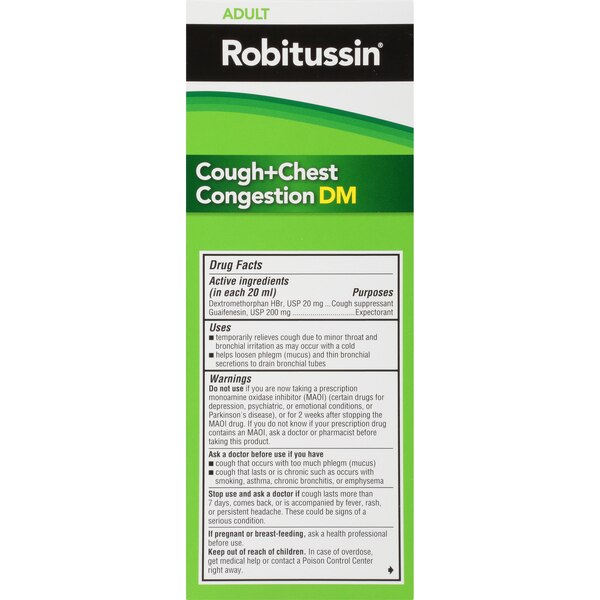 Robitussin Adult Cough + Chest Congestion DM (8 fl. oz. Bottle), Non-Drowsy, Cough Suppressant & Expectorant