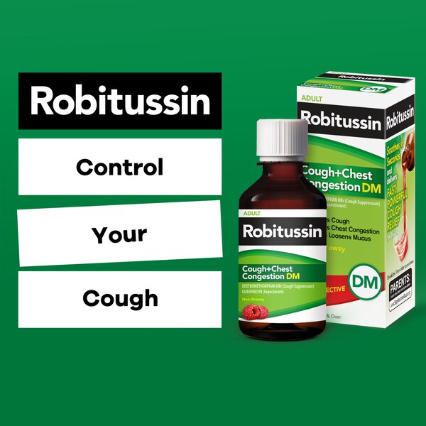 Robitussin Adult Cough + Chest Congestion DM (8 fl. oz. Bottle), Non-Drowsy, Cough Suppressant & Expectorant