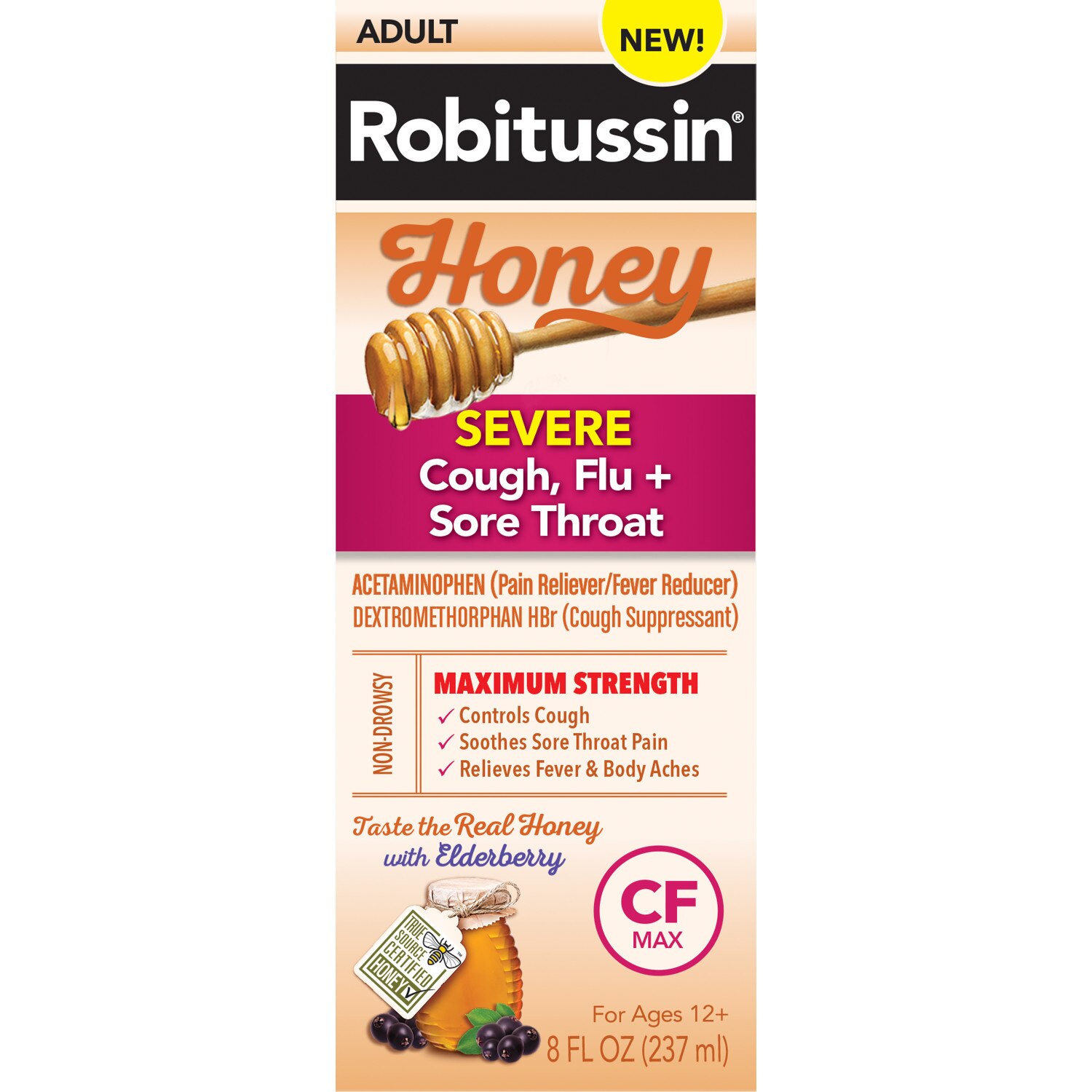 Robitussin Adult Honey Severe Cough, Flu + Sore Throat Liquid