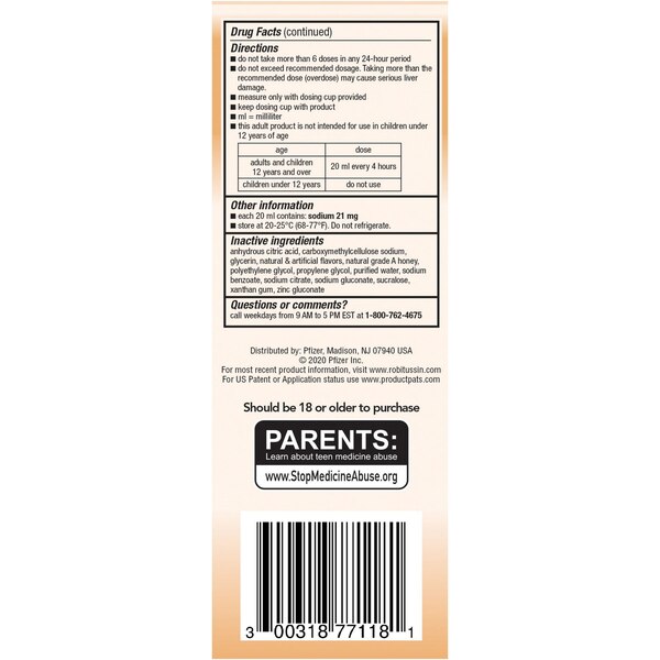 Robitussin Severe Cough, Flu + Sore Throat Daytime Relief, Honey with Elderberry, 8 OZ