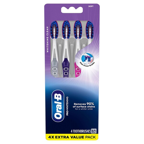 Oral-B Pro-Flex Stain Eraser Toothbrush, Soft Bristle, 4 CT