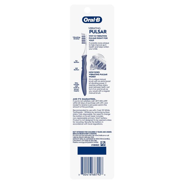 Oral-B Vibrating Pulsar Whitening Battery Toothbrush, Soft Bristle