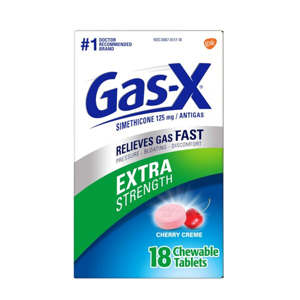 Gas-X Antigas Extra Strength Simethicone 125mg Chewable Tablets Cherry, 18 CT