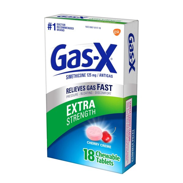 Gas-X Antigas Extra Strength Simethicone 125mg Chewable Tablets Cherry, 18 CT