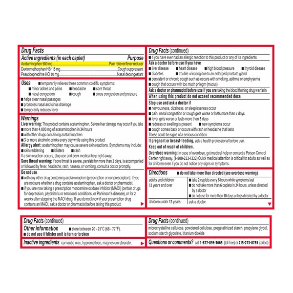 Tylenol Extra Strength Cold + Flu Multi-Action Daytime Caplets, 24 CT