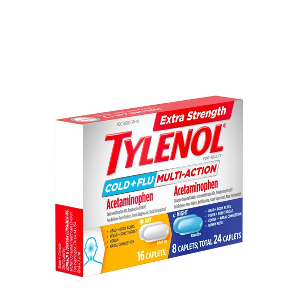 Tylenol Extra Strength Cold + Flu Relief Day & Night Caplets, 24 CT