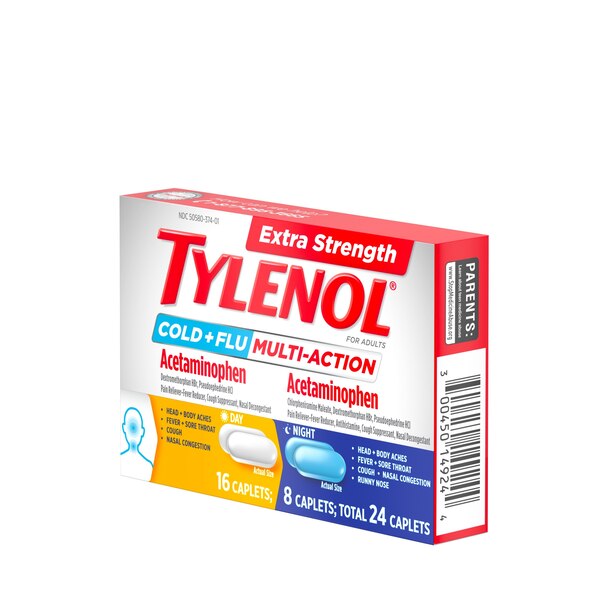 Tylenol Extra Strength Cold + Flu Relief Day & Night Caplets, 24 CT