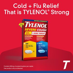 Tylenol Extra Strength Severe Cough + Sore Throat Day and Night Caplets, 24 CT