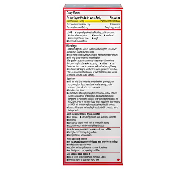 Children's Tylenol Cold + Cough + Runny Nose, Acetaminophen, Grape, 4 FL OZ