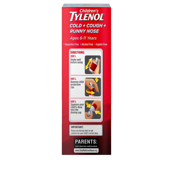 Children's Tylenol Cold + Cough + Runny Nose, Acetaminophen, Grape, 4 FL OZ