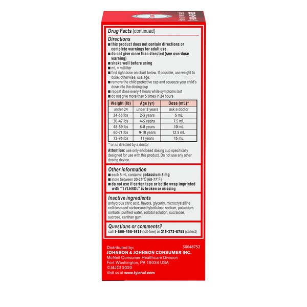Children's Tylenol Dye-Free Acetaminophen Oral Suspension, Cherry