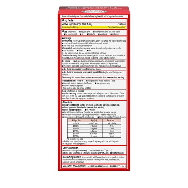 Children's Tylenol Dyefree Suspension, Cherry, 8 OZ