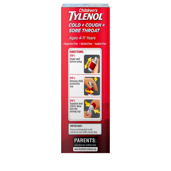 Children's Tylenol Cold + Cough + Sore Throat, Bubblegum, 4 FL OZ