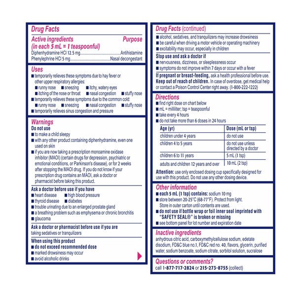 Benadryl Children's Allergy +Plus Congestion Antihistamine Liquid, Grape, 4 OZ