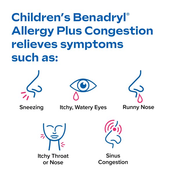 Benadryl Children's Allergy +Plus Congestion Antihistamine Liquid, Grape, 4 OZ