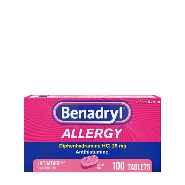 Benadryl Ultratabs - Antihistamínico para alergias en tabletas, 100 u.