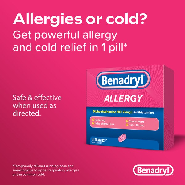 Benadryl Ultratabs Antihistamine Allergy Medicine Tablets, 100 ct